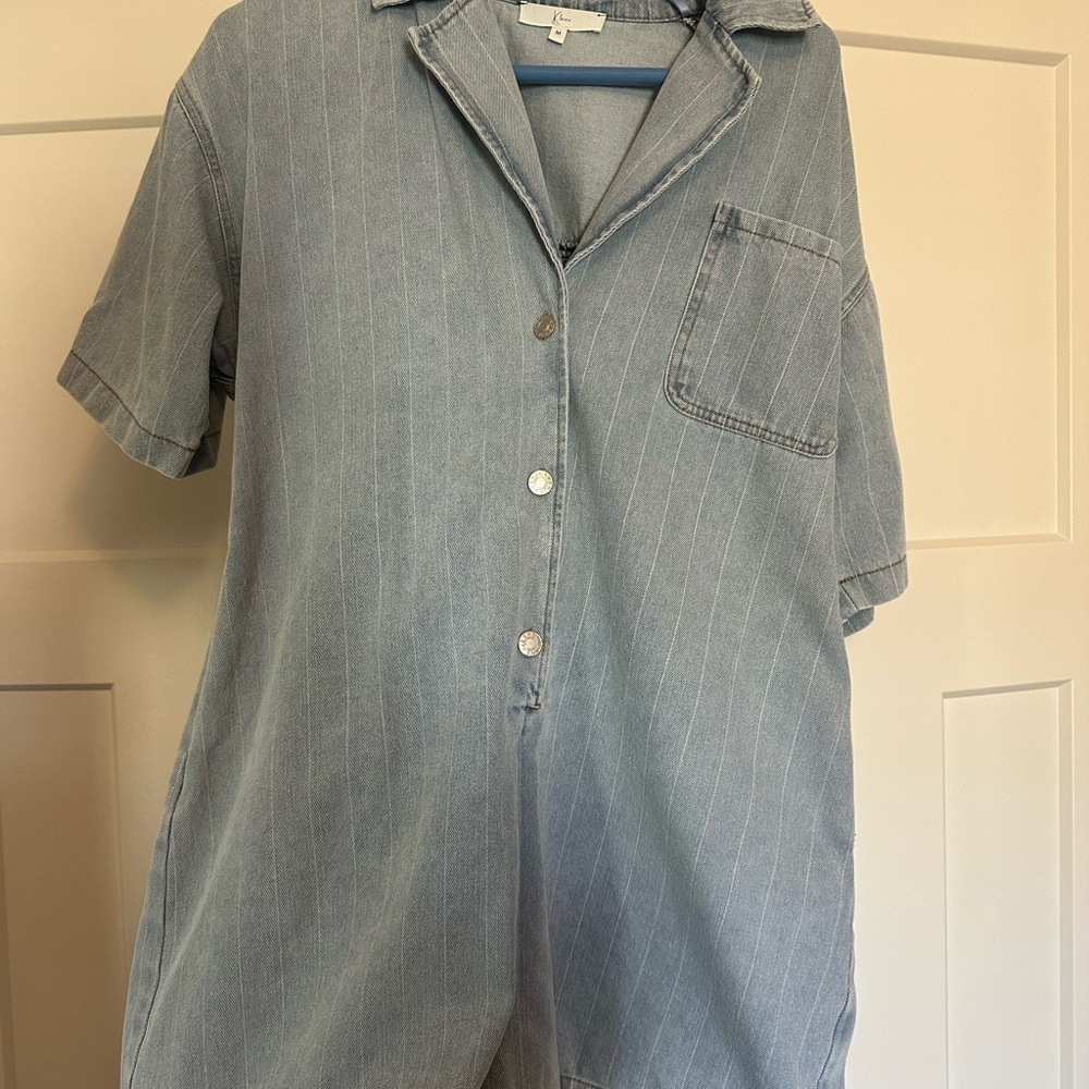Casual Light Blue Denim Jumpsuit - Picture 2 of 6